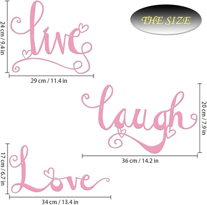 ESTART 3 Pieces Black Metal Letter Sign Decor 'Live Laugh Love' WordArt Wall Art Decor for Home Indoor Outdoor Bedroom Living room Bathroom and Office (Pink)