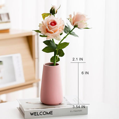 Pink Vase - 6" Pink Ceramic vase for Flower, Cute Modern Vases for Home Decor, Minimalist vases for Centerpieces, Living Room,Bedroom or Gift (Solid Pink, Small)