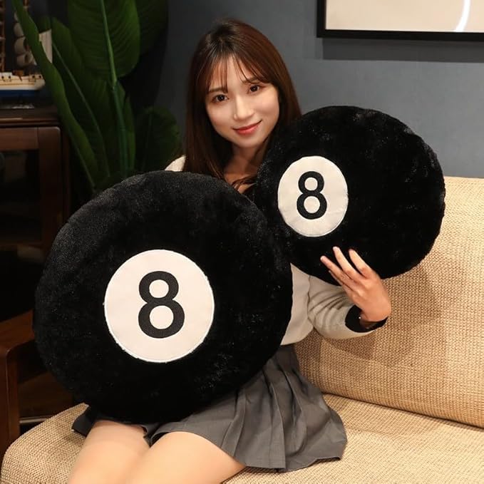 Cyprinus Carpio Emulation Black Billiards 8 Ball Stuffed Pillow, Soft Round Sleeping Cushion for Home Bed Sofa Couch Decor (1, 20 * 20 Inch)