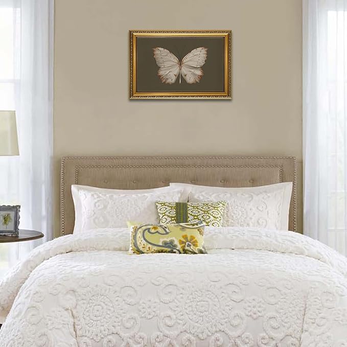 YD&YZY Gold Framed Vintage Wall Art Canvas Classical Butterfly Dark Gray Farmhouse Wall Decor Retro Moody Aesthetic Art Painting Picture Print Artwork Decor for Bedroom Bathroom 16x24 inch Framed