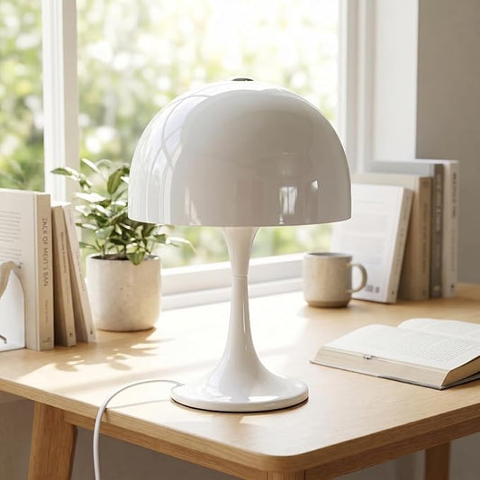 Modern Sleek Table Lamp for Bedroom, 3-Light LED End Table Lamp for Living Room, Office, Milky White Acrylic Shade Metal Mushroom Desk Lamp for Bedside Night Light, White Base