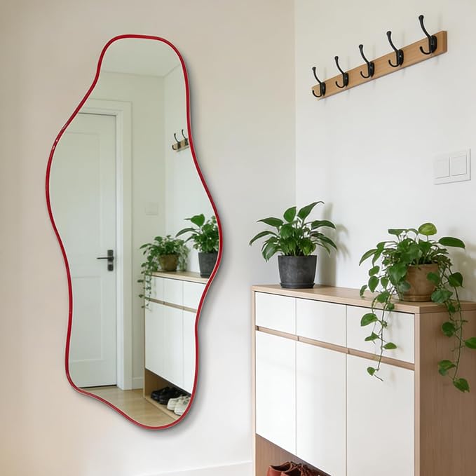 Irregular Tempered Glass Mirror, 47.2"x24" Asymmetrical Wall Mirror, Modern Abstract Frameless Mirrors for Living Room Bathroom Bedroom Hallway Entryway, Horizontal or Vertical Hanging