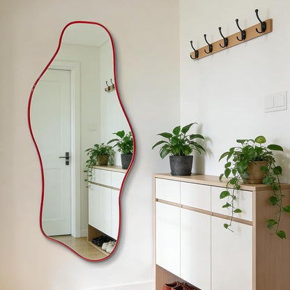 Irregular Tempered Glass Mirror, 47.2"x24" Asymmetrical Wall Mirror, Modern Abstract Frameless Mirrors for Living Room Bathroom Bedroom Hallway Entryway, Horizontal or Vertical Hanging