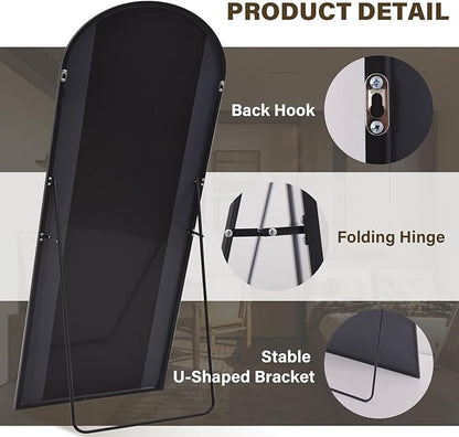 XRAMFY 86"x40" Arched Full Length Mirror Floor Mirrors with Aluminum Alloy Frame Free-Standing Wall Mounted Floor Mirrors or Large Dressing Mirror, Black Mirror Full Length