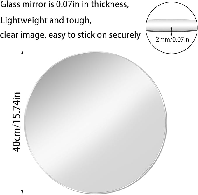 16'' Round Wall Mirror Circle Self Adhesive HD Large Glass Circle Mirror Tile for Wall, Bathroom, Bedroom, Living Room, Door etc