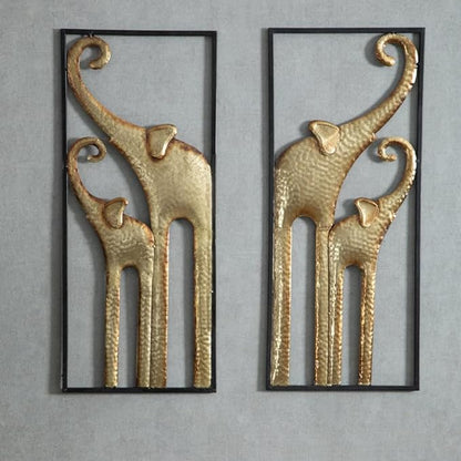 HKaikzo Gold Elephant Wall Decor Set of 2, African Metal Wall Art Large 3D Sculptures for Living Room, Boho Animal Decorations Modern Wall Hanging Gift for Housewarming(11.8x27.6in)