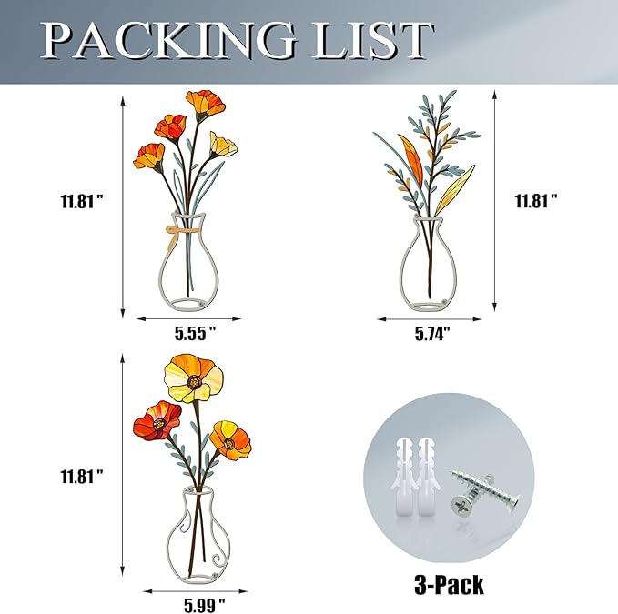 Fanjashn 3 Pcs Metal Flowers Wall Decor, Minimalist Floral Wall Art Decor for Bathroom, Living Room, Bedroom, Kitchen and Dining Room