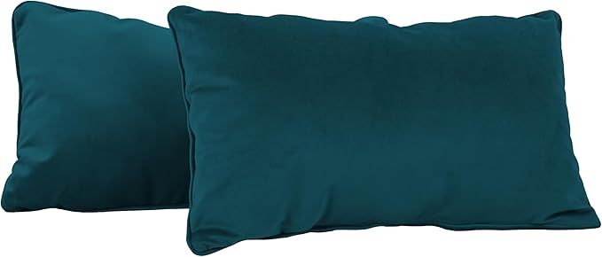 FDP 12" x 20" Velvet Rectangle Lumbar Pillow Set with Piping Decorative Throw Pillow for Home Décor in Living Room, Bedroom or Lounge (2-Pack) - Peacock, 15159-345