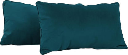 FDP 12" x 20" Velvet Rectangle Lumbar Pillow Set with Piping Decorative Throw Pillow for Home Décor in Living Room, Bedroom or Lounge (2-Pack) - Peacock, 15159-345