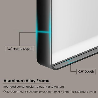 JISOSO Black Bathroom Mirror 72X36 Inch, Black Metal Framed Mirror for Wall, Rounded Rectangle Matte Bathroom Vanity Mirror with Tempered Glass, Anti-Rust, Horizontal/Vertical