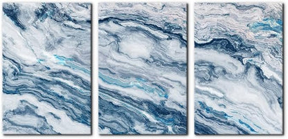 Abstract Wall Art Bedroom Wall Décor 3 Piece Blue Beach Ocean Picture Coastal Theme Nautical Sea Wave Canvas Prints on Canvas Seascape Modern Artwork for Home Living Room Office - 16"x24"x3 Panel