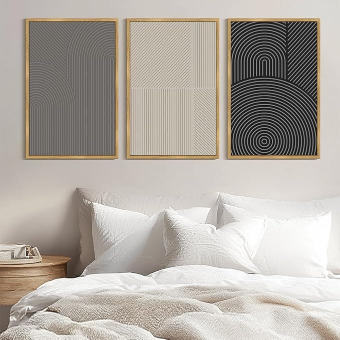 Drsoum Minimalist Abstract Wall Art Framed Modern Boho Neutral Line Wall Decor Mid Century Geometric Artwork Bedroom Living Room 24x36in Natural Framed