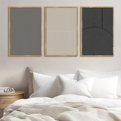 Drsoum Minimalist Abstract Wall Art Framed Modern Boho Neutral Line Wall Decor Mid Century Geometric Artwork Bedroom Living Room 24x36in Natural Framed