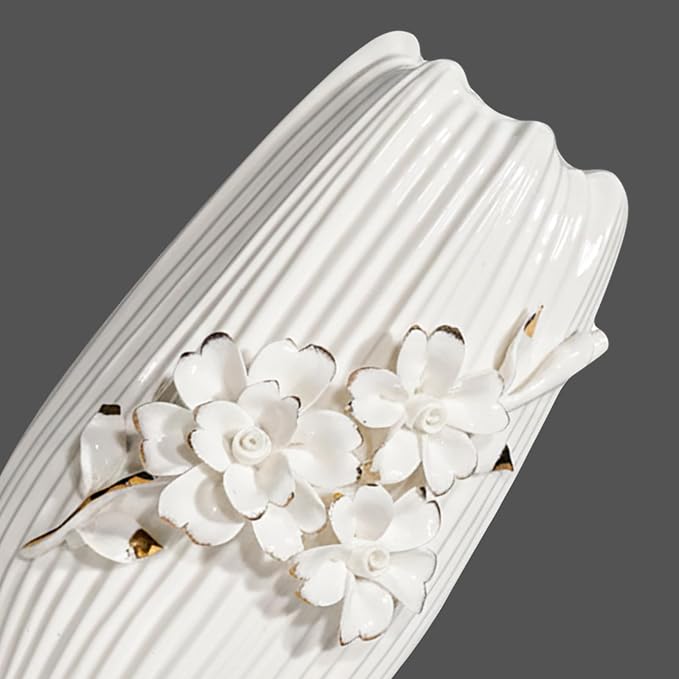White Ceramic Vase - 9 Inch 3D Modern Vase for Centerpieces, Minimalist Decorative Vases Home Decor, Bathroom, Shelf, Kitchen, Living Room, Table Decor