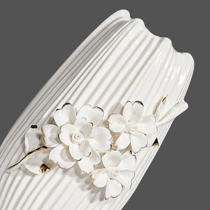 White Ceramic Vase - 9 Inch 3D Modern Vase for Centerpieces, Minimalist Decorative Vases Home Decor, Bathroom, Shelf, Kitchen, Living Room, Table Decor