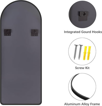 FORBATH Large Arched Wall Mirror 60x24 Inch, Black Arch Full Length Mirror with Aluminum Frame for Bedroom, Fireplace,Entryway,Living Room,Home Decor,Hanging or Leaning Against Wall