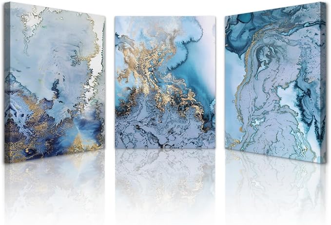 Lapremoly Abstract Canvas Wall Art For Living Room Bedroom Wall Decoration Office Decor Pictures Blue Watercolor Paintings Ready To Hang Home Artwork Framed Canvas prints Decor 3 Pieces