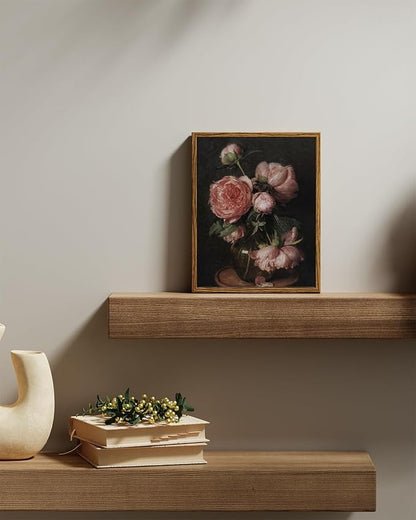 InSimSea Framed Canvas Prints Art Vintage Decor, Flower Pictures Decor Aesthetic, Small Desk Shelf Decorations, Rose Floral Paintings For Bedroom Bedroom Office, 8"x10"