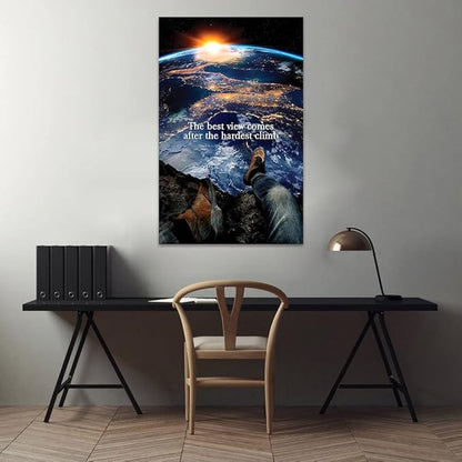 Extra Large 1 Big Pieces Office Canvas Wall Art Motivational Quotes The Best View Comes After The Hardest Climb Wall Pictures HD Print Gift Choice for Friends Gallery Wrapped Ready to Hang-28"Wx44"H