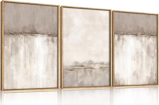 KAIRNE Large Neutral Gray Tan Framed Canvas Wall Art Set, Abstract Textured Wall Decor, Beige Minimalist Wall Pinting, Modern Illustrations Art Print for Living Room, Bedroom, Office-24 x36 x3