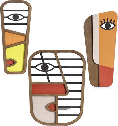 LIFVEAN Abstract Wood Picasso Wall Art Decor - Large Size Modern Minimalism Mask Home Wall Decor - Vintage Pop Wall Art for Bedroom Bathroom Living Room, (3 Piece)
