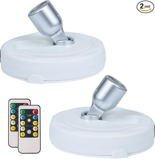 HAMVIDNE LED Spotlight, Battery Operated Picture Lights, Uplighting Indoor, Puck Lights with 2 Remote, Dimmable Spot Up Light for Wall Display Dartboard Painting Artwork Accent