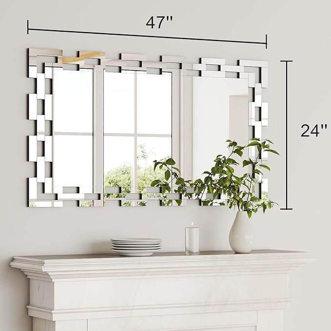 Chende Large Wall Mirrors for Decor, 47'' x 24'' Narrow Bathroom Mirror for Vanity with Frameless Glass Frame, Modern Decorative Mirror for Entryway, Living Room, Dining Room, Fireplace
