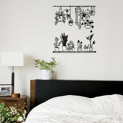 Pigort Metal Botanical wall Art- Farmhouse Leaves Wall Decor Black Minimalist Flower Wall Decors for Living room Bathroom Bedroom Dining Room - Housewarming Gifts Set Of 4