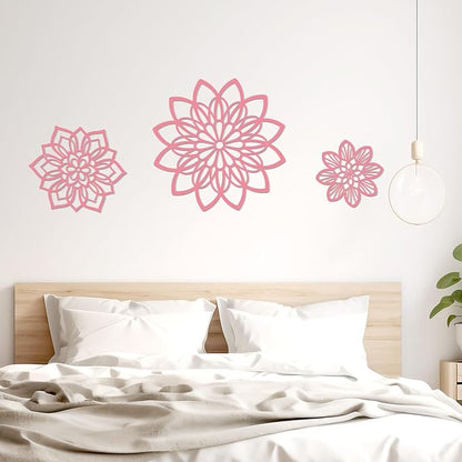 3 Pieces Metal Flowers Wall Decor, Black Wall Decoration Metal, Flower Art Wall Decor Farmhouse Wall Decorations Multiple Flowers Hanging Decor for Bathroom Living Room Home Kitchen Garden Office (Pink Elegant)