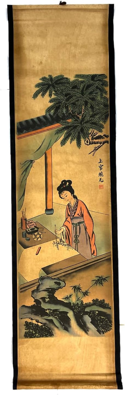 Wall Asia Traditional Art Prints Posters Painting Oriental,4 Panels Super Large Home Walls Decor Home Office Decoration (Super Old Aging Paper, c four beauty)
