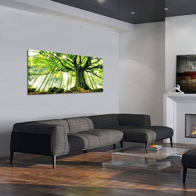 KREATIVE ARTS Extra Large Canvas Art Print Spring Forest Nature Green Big Tree Wall Art Photo Printed on Canvas Framed Artwork for Office Wall Decoration Ready to Hang 24x48inch