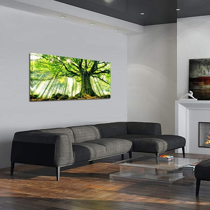 KREATIVE ARTS Extra Large Canvas Art Print Spring Forest Nature Green Big Tree Wall Art Photo Printed on Canvas Framed Artwork for Office Wall Decoration Ready to Hang 24x48inch