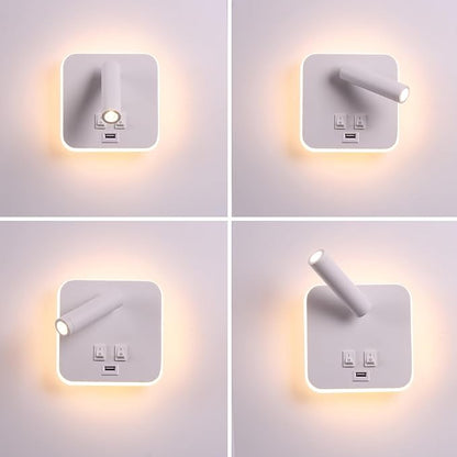 USB Charging Port Wall Wash Light White Bed LED with Interior Wall Adjustable Spotlight Reading lamp Wall lamp Bedroom Indoor Bedside Lamp 3000K (3W + 10W)