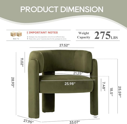COLAMY Modern Velvet Accent Chair Set of 2, Upholstered Barrel Chairs, Comfy Side Arm Chairs with 3 Legs for Living Room, Bedroom, Reading, Green