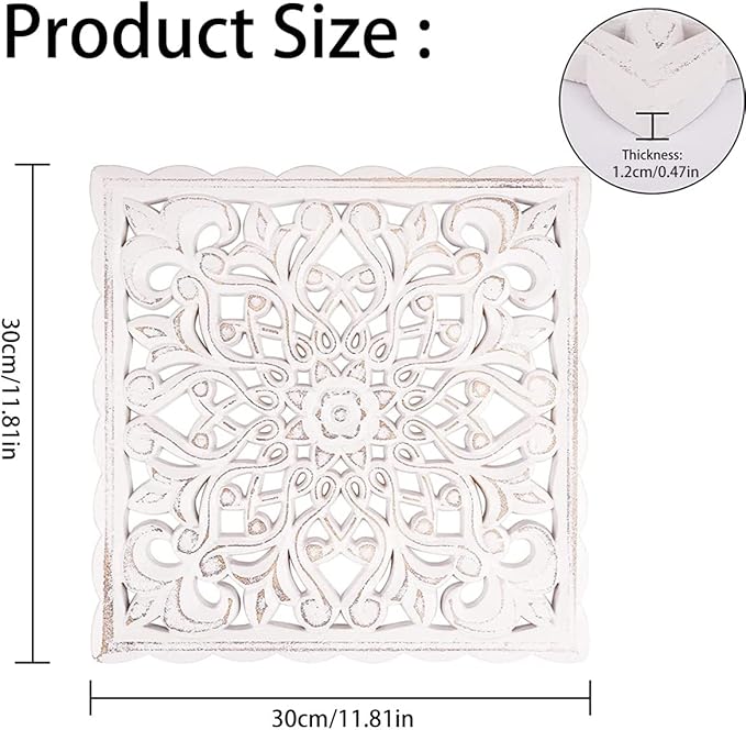 HOTBEST Wooden Wall Decor Floral Hollow Carved Wall Panel Hanging Decor Rustic Wall Art Sculpture Home Wall Ornament for Hallway Bedroom Living Room Cafe Office ...(Square 30 * 30cm)
