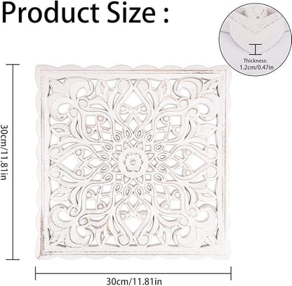 HOTBEST Wooden Wall Decor Floral Hollow Carved Wall Panel Hanging Decor Rustic Wall Art Sculpture Home Wall Ornament for Hallway Bedroom Living Room Cafe Office ...(Square 30 * 30cm)