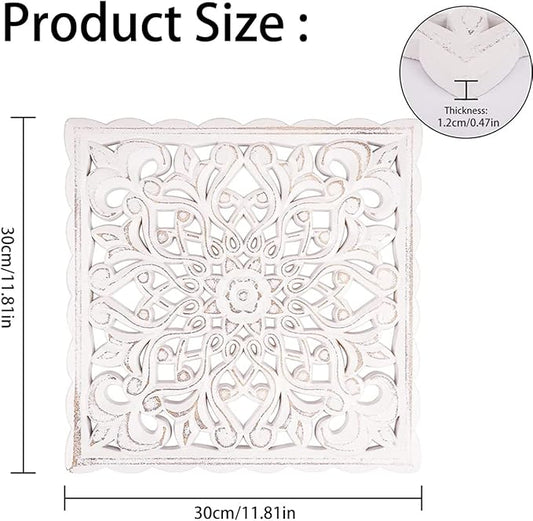 HOTBEST Wooden Wall Decor Floral Hollow Carved Wall Panel Hanging Decor Rustic Wall Art Sculpture Home Wall Ornament for Hallway Bedroom Living Room Cafe Office ...(Square 30 * 30cm)