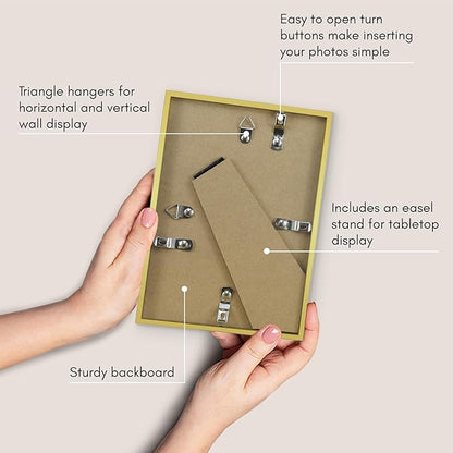 Americanflat 5x7 Picture Frame with Shatter-Resistant Glass - Use as 4x6 Frame with Mat or Display 5x7 Photo Without Mat - Streamline Collection - Picture Frames for Tabletop and Wall - Gold