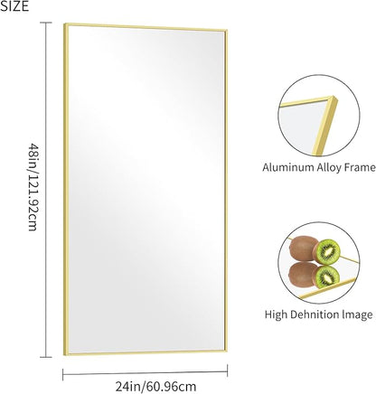 COFENY 48x24In Gold Bathroom Mirror for Wall, Brushed Gold Rectangle Mirrors with Metal Frame, Bathroom Rectangular Mirror Modern Wall Mirror for Bedroom Living Room, Hangs Horizontal or Vertical