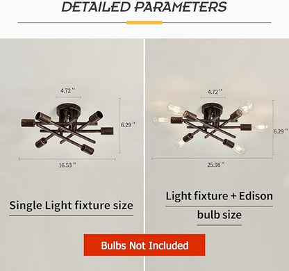 ASGYISA 6-Lights Semi Flush Mount Ceiling Light Fixture Vintage Modern Bronze Matte Sputnik Chandelier Farmhouse Ceiling Lamp for Kitchen Bedroom Dining Room Living Room Entryway.
