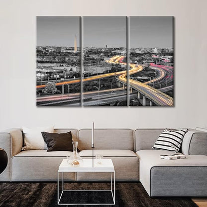 3 Pieces Washington DC Skyline Wall Decor for Living Room American Cityscape Artwork Wall Decor for Bedroom Giclee Wooden Framed Gallery-Wrapped Ready to Hang (60" Wx40 H)