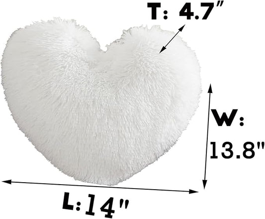 MorroMorn Fluffy Heart Throw Pillows, Shaggy Decorative Pillow for Sofa Couch Bed, Cute Room Decor Decorations for Women Girls Kids (White)