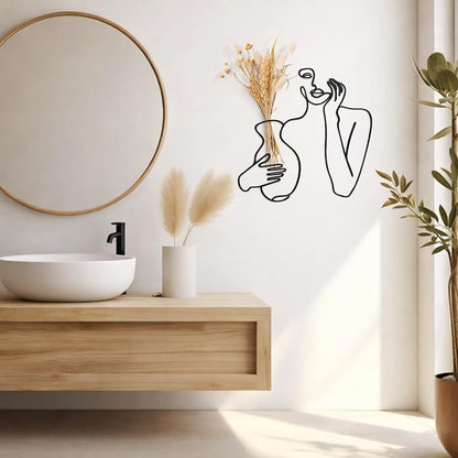 Pelopy Black Metal Wall Decor, Abstract Woman Wall Art, Minimalist Line Vase Decor, Modern Aesthetic Metal Women Art for Home Bedroom Bathroom Living Room