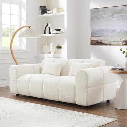 80" Modern Sofa Couch, Comfy Deep Seat Teddy Cloud Sofa, Upholstered 3-Seater Boucle Couch, Oversized Loveseat for Living Room, Bedroom, Office, Apartment(White)