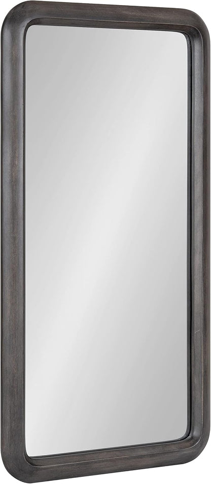 Kate and Laurel Pao Modern Rounded Rectangular Wall Mirror; 17 x 32; Gray; Decorative Industrial Tall Wood Mirror with Radius Corners for Vertical or Horizontal Display