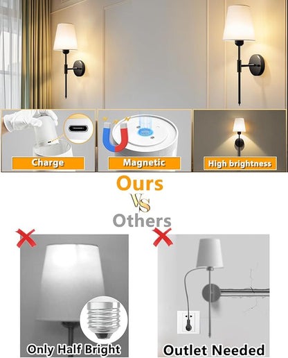 Adetu Battery Operated Wall Sconce Set of 2, Gold Wireless Battery Wall Lights with 10000mAh RGB Dimmable Magnetic Bulbs and Remote Control, Rechargeable Wall Sconce for Bedroom Living Room Hallway