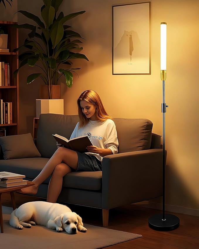 Lightdot 68IN LED Floor Lamps for Living Room, Stepless Dimmable(10-100% Brightness) Modern Standing Tall Lamp with Milky White Cylindrical LampHead,Mid Century Industrial Floor Lamp for Bedroom-Black