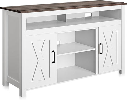 BELLEZE 48" TV Stand, Entertainment Center for TVs up to 55", Media Console Table with Two Open Shelves and Storage Cabinets - Corin (White)