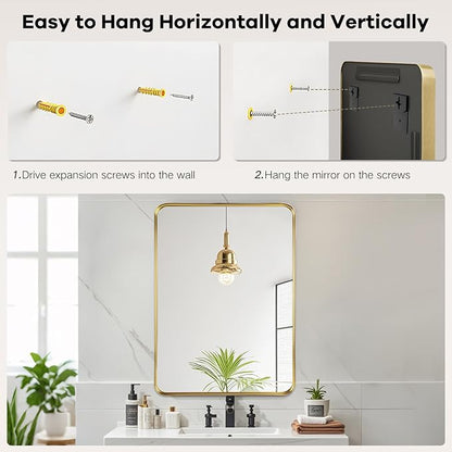 Bathroom Mirror - 28x36 Inch Wall Mirrors for Bathroom, Gold Frame Rectangle Vanity Mirror for Restroom, Entryway, Hanging Vertically or Horizontally