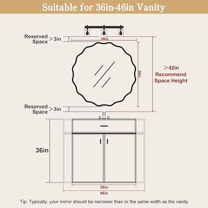 WallBeyond Round Wavy Mirror for Wall Decorative 36 inch, Modern Round Mirror Aluminum Frame for Bathroom Bedroom Living Room Home House Office Entryway, Black